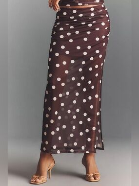 NWT Anthropologie Polka Dot Fitted Mesh Maxi Skirt Retro Charm Meets Modern Edge